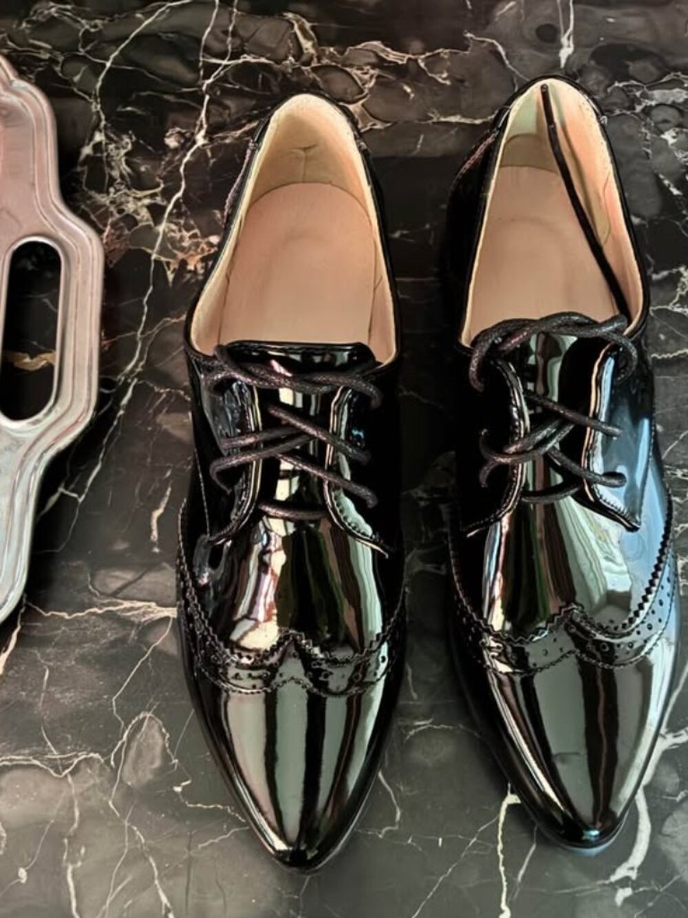 Patent Leather 36 Low Heel Wingtip Oxfords Pumps Lace Womens Shoe
